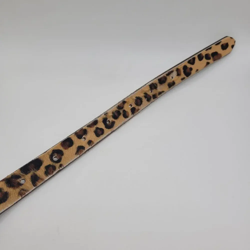 J.CREW Belt Small Brown Leather Leopard Haircalf Animal Print Skinny Gold Buckle